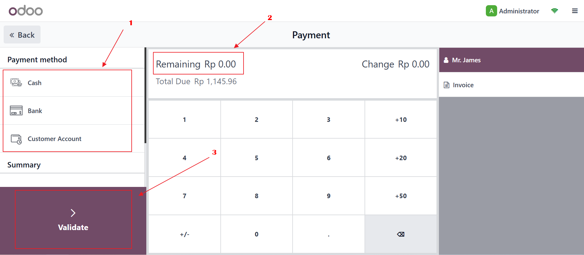 Point of Sale screen Payment