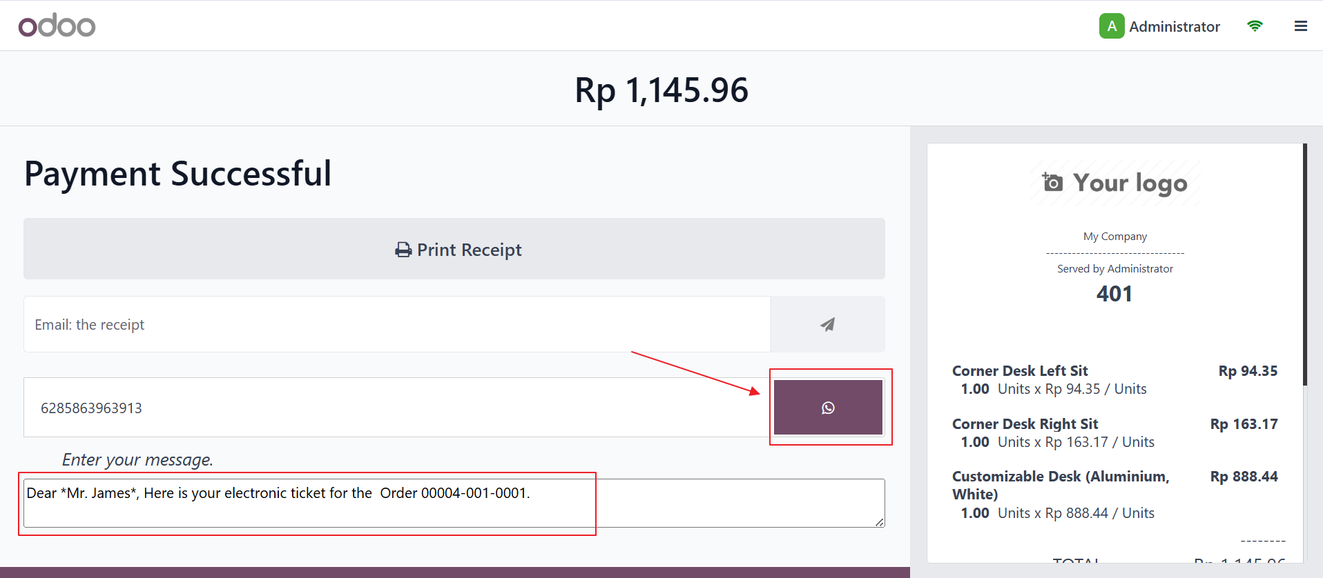 Point of Sale screen Payment