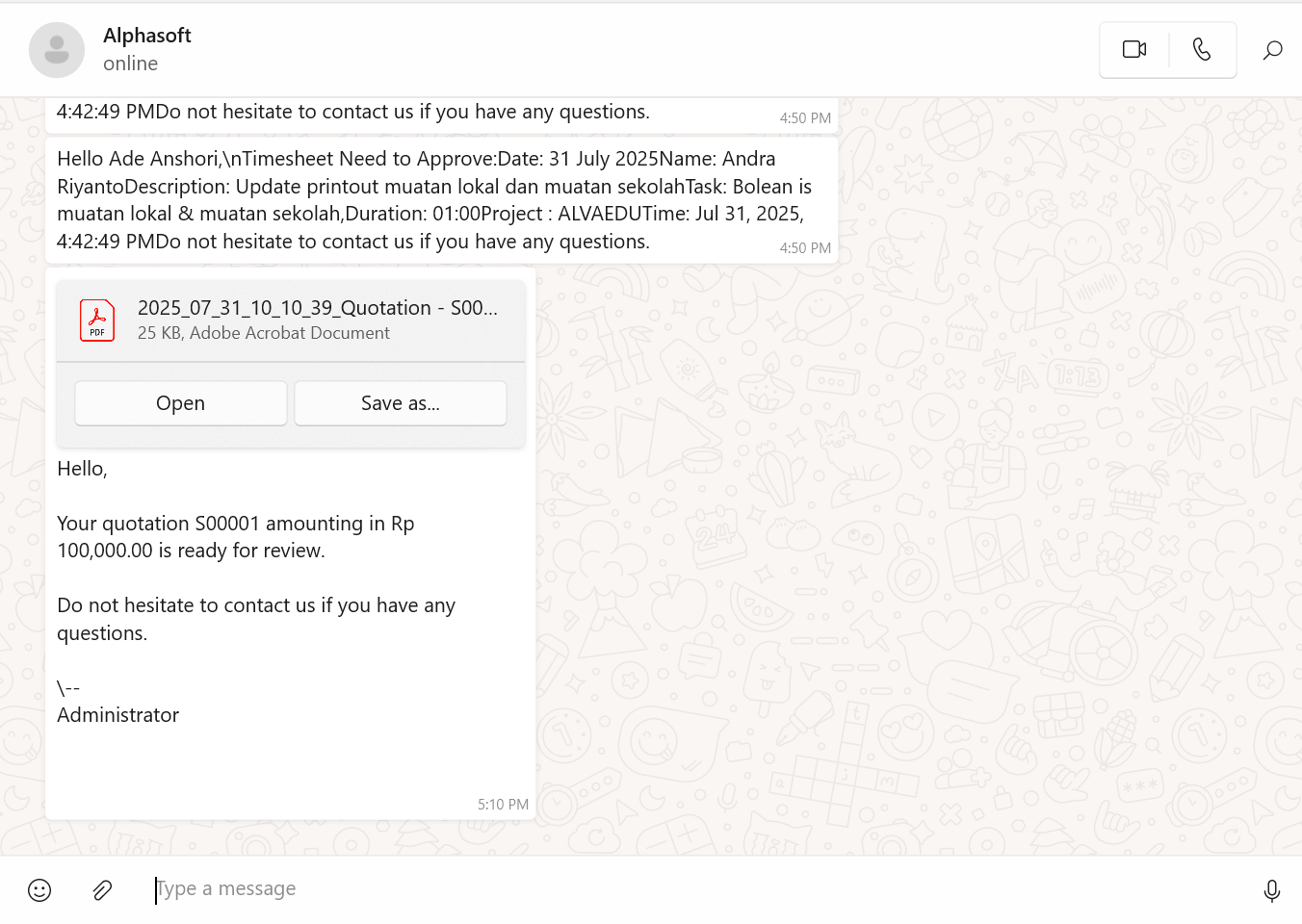 Received WhatsApp Message